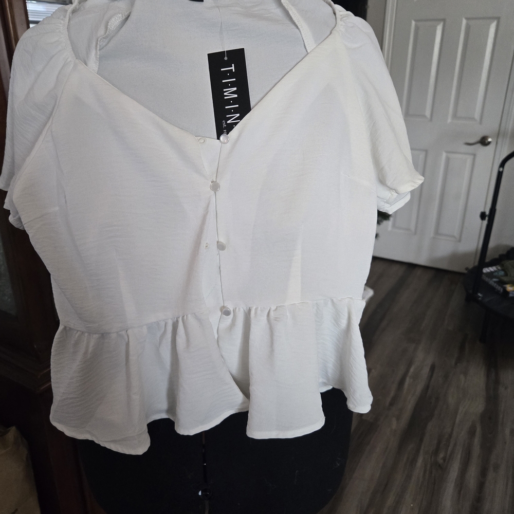 White Ruffle Hem Women's Crop Top